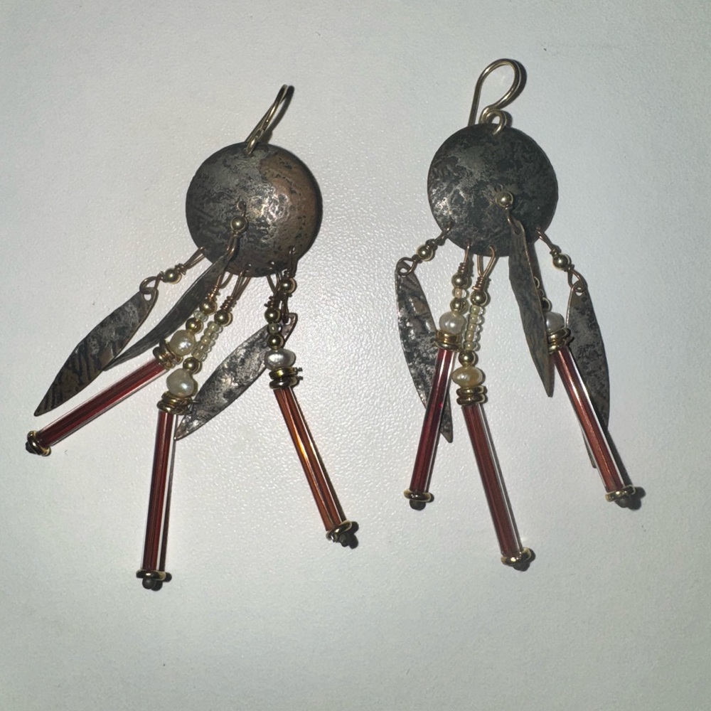 Artisan Silver and Red Bohemian Earrings